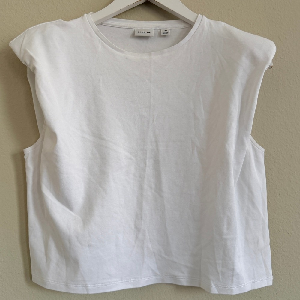 Babaton Aritzia White Shoulder Pad Sleeveless T-Shirt‎ Cotton Tank Top Womens XS